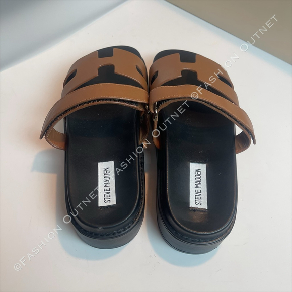 Steve Madden Women's Bigmayven Platform Slide Brown Leather Sandals Sz 9.5 - Picture 4 of 8